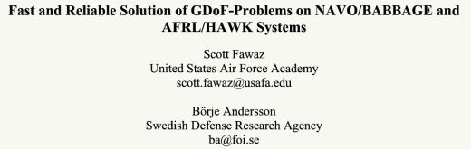 Fast and Reliable Solution of GDoF-Problems on NAVO/BABBAGE and AFRL/HAWK Systems