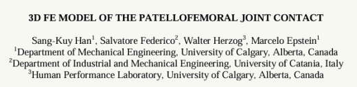 3D FE MODEL OF THE PATELLOFEMORAL JOINT CONTACT